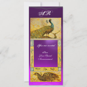 Invitación BODAS AMOR PAVOS REALES MONOGRAMA marrón púrpura a