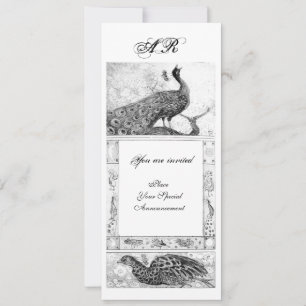 Invitación BODAS AMOR PAVOS REALES MONOGRAMA negro blanco