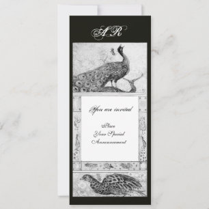 Invitación BODAS AMOR PAVOS REALES MONOGRAMA negro blanco