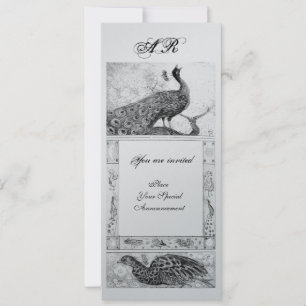 Invitación BODAS AMOR PAVOS REALES MONOGRAMA negro blanco pla