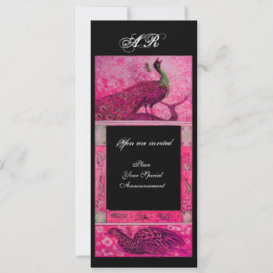 Invitación BODAS AMOR PAVOS REALES MONOGRAMA rosa fucsia negr