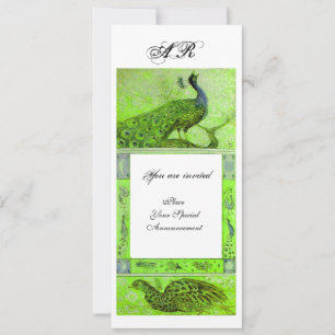 Invitación BODAS AMOR PAVOS REALES MONOGRAMA verde blanco