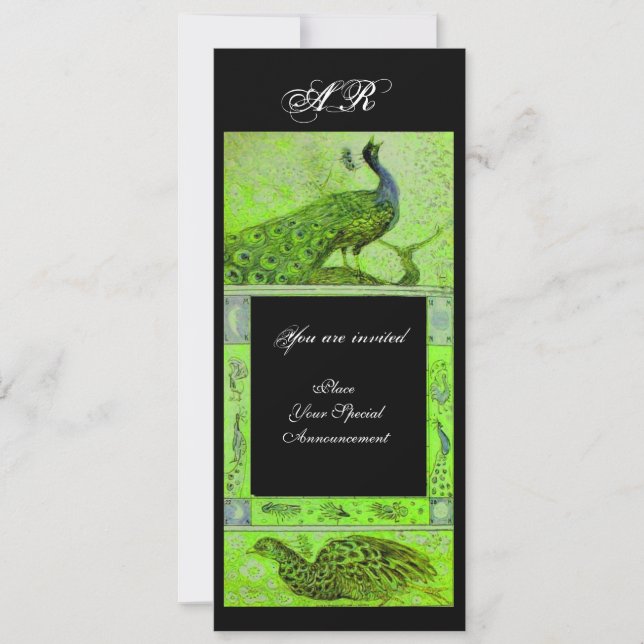 Invitación BODAS AMOR PAVOS REALES MONOGRAMA verde negro (Anverso)