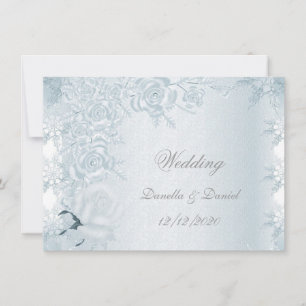 Invitación Bodas Blancas Rosas Azules Plateadas Copos de Niev