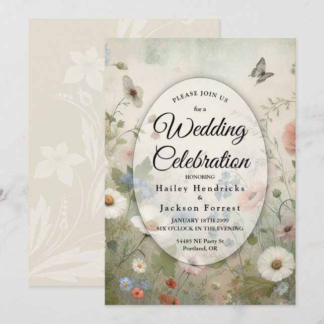 Invitación Bodas Boho Blooms y Juramentos Vintage (Anverso / Reverso)