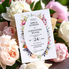 Invitación bodas Boho glam - peonías acuarelas