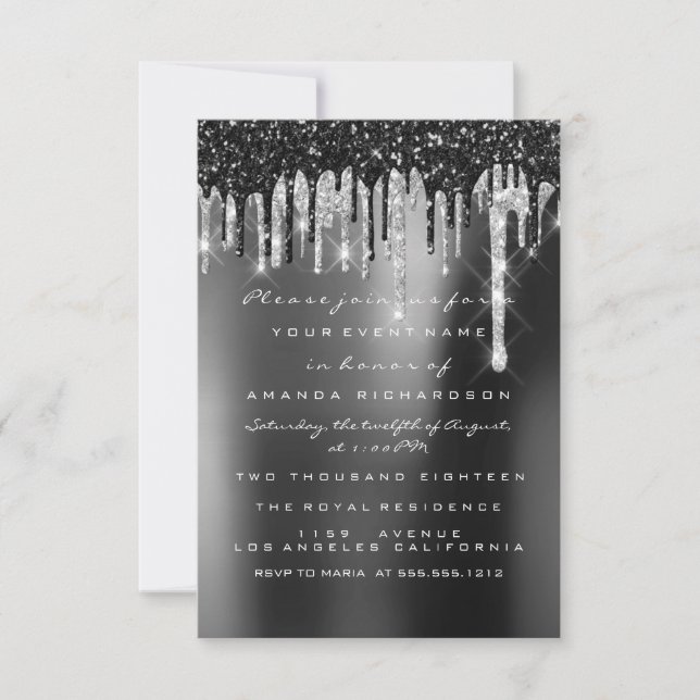 Invitación Bodas bosque nupcial gotea plata negro sepia (Anverso)