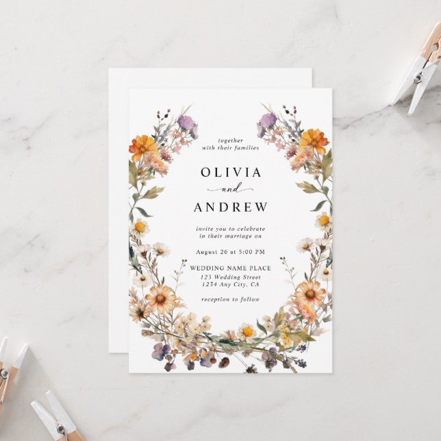 Invitación Bodas Botánicas de Flores Silvestres Elegantes Boh (Anverso/Reverso In Situ)