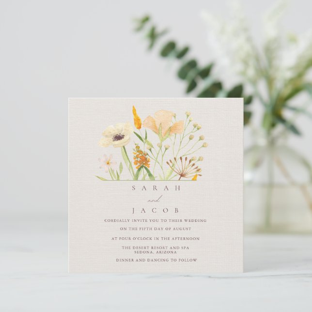 Invitación Bodas Botánicas de Flores Silvestres Simples (Anverso de pie)