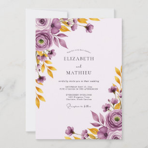 Invitación Bodas Botánicas Pintorescas de Oro Púrpura