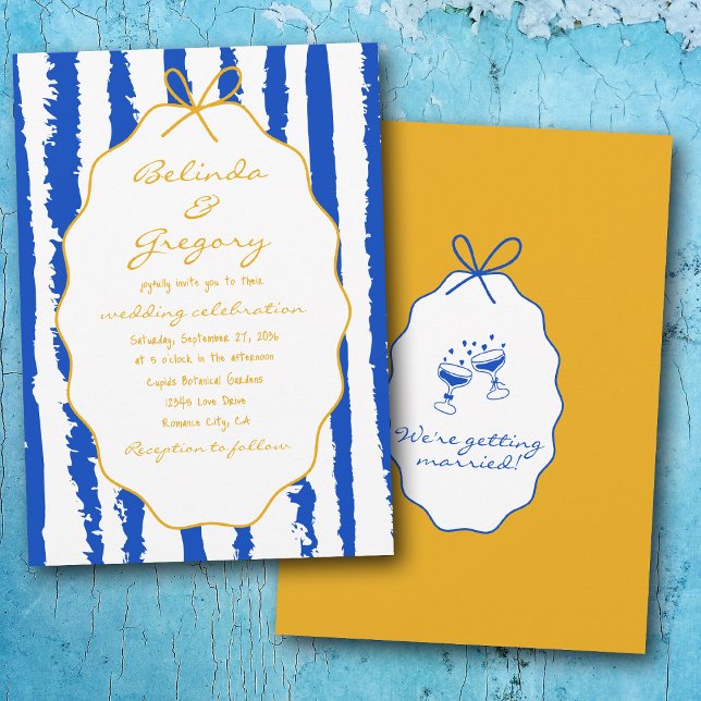 Invitación Bodas caprichosas a rayas manuscritas pintadas  (Whimsical Stripes Handwritten Painted Wedding Invitation)