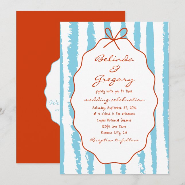 Invitación Bodas caprichosas con rayas pintadas a mano  (Anverso / Reverso)