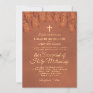 Invitación Bodas Católicas Modernas con Hojas de Terracota Rú