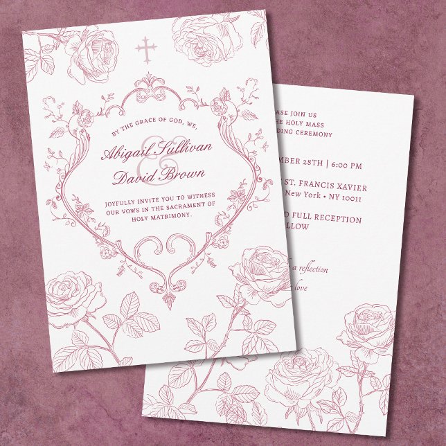Invitación Bodas Católicas Rosas Borgoña Cresta (Subido por el creador)