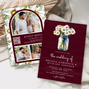 Invitación Bodas Código QR de Jarrón de Mason de Margaritas d