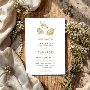 Invitación Bodas Código QR Elegante Minimalista Conchas De Or