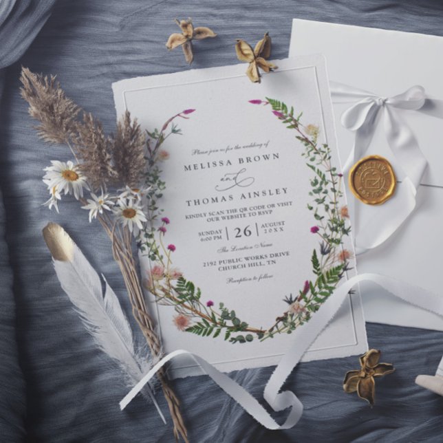 Invitación Bodas Código QR Elegante Moderno Chic Flores Silve (Subido por el creador)
