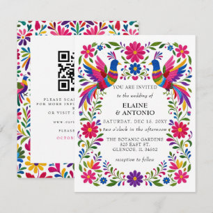 Invitación Bodas Código QR Fiesta Floral Otomi Aves Mexicanas