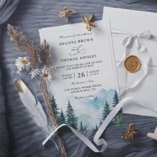 Invitación Bodas Código QR Presupuesto Pino Árboles Rústicos