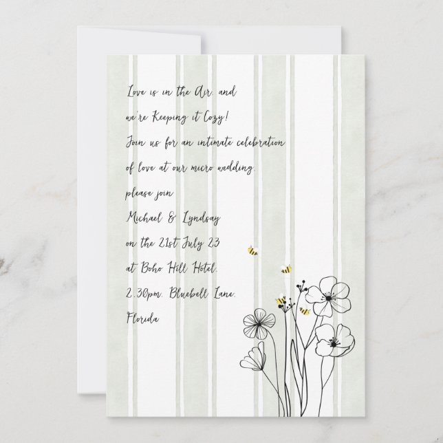 Invitación Bodas con Abejas Modernas Escritas a Mano Dibujada (Anverso)