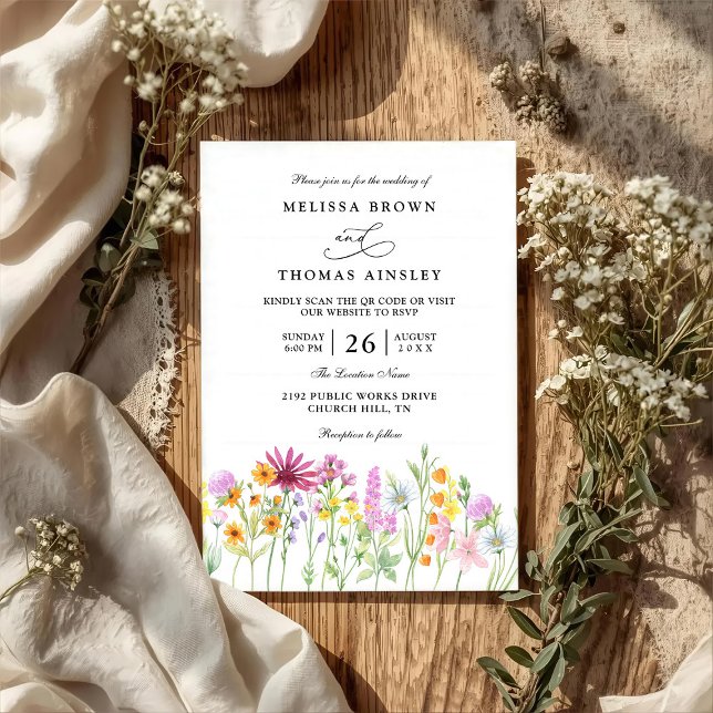 Invitación Bodas con código QR elegante moderno chic de flore (Subido por el creador)