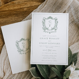 Invitación Bodas con Cresta de Monograma de Rosas Francesas V