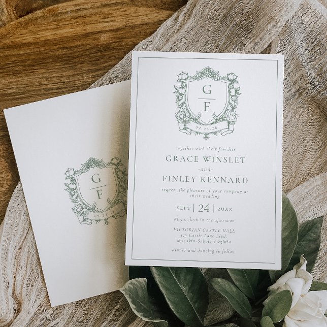 Invitación Bodas con Cresta de Monograma de Rosas Francesas V (Subido por el creador)