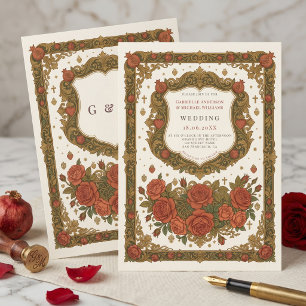 Invitación Bodas con Cresta de Rosas Florales Antiguas Vintag