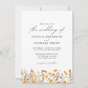 Invitación Bodas con Elegantes Flores Silvestres Amarillas Co