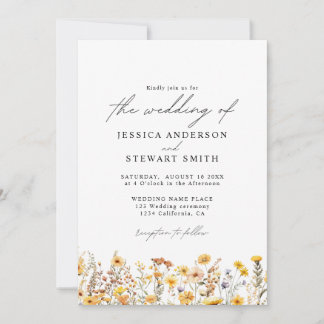 Invitación Bodas con Elegantes Flores Silvestres Amarillas Co