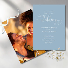 Invitación Bodas con escritura elegante de corazones en azul 