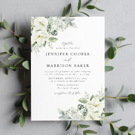 Invitación Bodas con flores blancas exuberantes y follaje