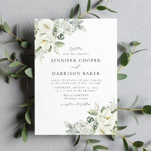 Invitación Bodas con flores blancas exuberantes y follaje