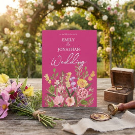 Invitación Bodas con flores silvestres brillantes y atrevidas