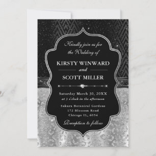 Invitación Bodas con glamurosos lunares de leopardo negro pla