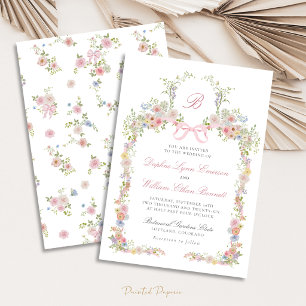Invitación Bodas con lazos monogramados y flores silvestres