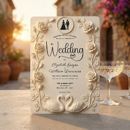 Invitación Bodas con Marco de Rosas y Silueta Románticas Barr