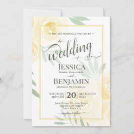 Invitación Bodas con rosas boho amarillas o doradas en letra
