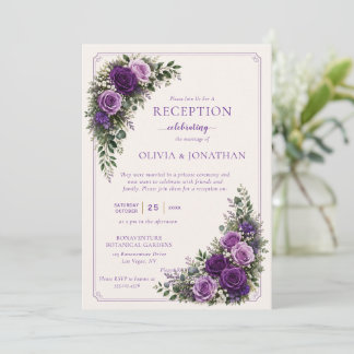 Invitación Bodas con Rosas Purpúreas Lujuriantes Solo Recepci