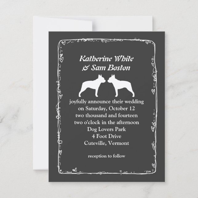 Invitación Bodas con Siluetas de Boston Terrier (Anverso)