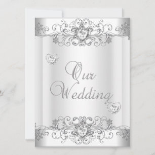 Invitación Bodas Corazones de Diamantes Blancos de Plata