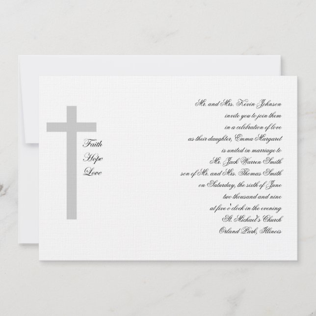 Invitación Bodas cristianos fe esperanza amor cruz gris (Anverso)