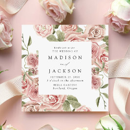 Invitación Bodas cuadradas elegantes de rosas rosadas y folla