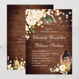 Invitación Bodas de acuarela con madera y rosas sonrosadas y 