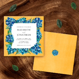 Invitación Bodas de Acuarela de Hortensias Azules Naranjas Mo
