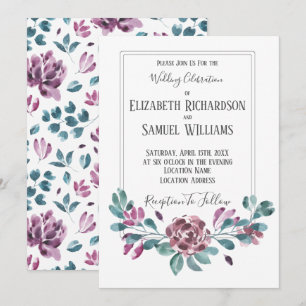 Invitación Bodas de Acuarela de Peonías Violeta Púrpura