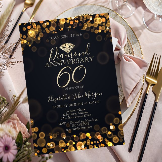 Invitación Bodas de aniversario de lujo con bokeh de diamante (Subido por el creador)