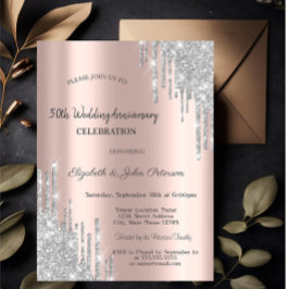 Invitación Bodas de aniversario de rosa plata con destellos