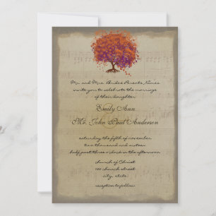 Invitación Bodas de árbol de hoja de corazón de ciruela naran
