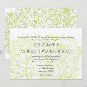 Invitación Bodas de árbol gris y verde recortadas personaliza